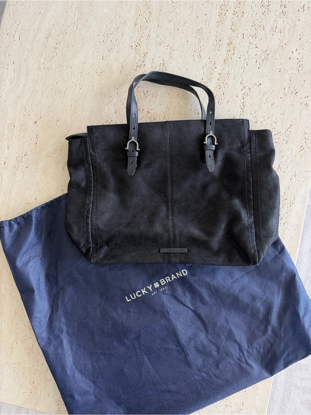 Lucky Brand Black Leather Shoulder Tote with dust bag